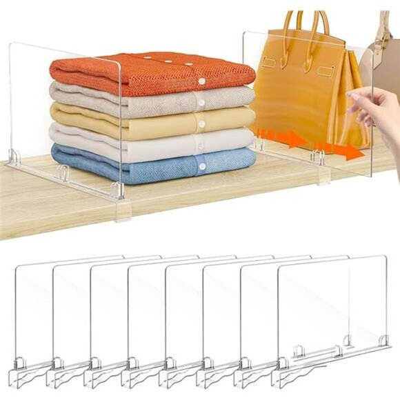 Clear Acrylic Shelf Dividers Closet Organizer 8 Pack Purse Towel Blanket Storage - Picture 8 of 8
